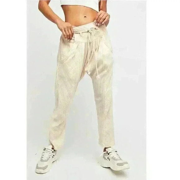Free People Roll With It Harem Pants Striped Printed Cotton Low Rise S